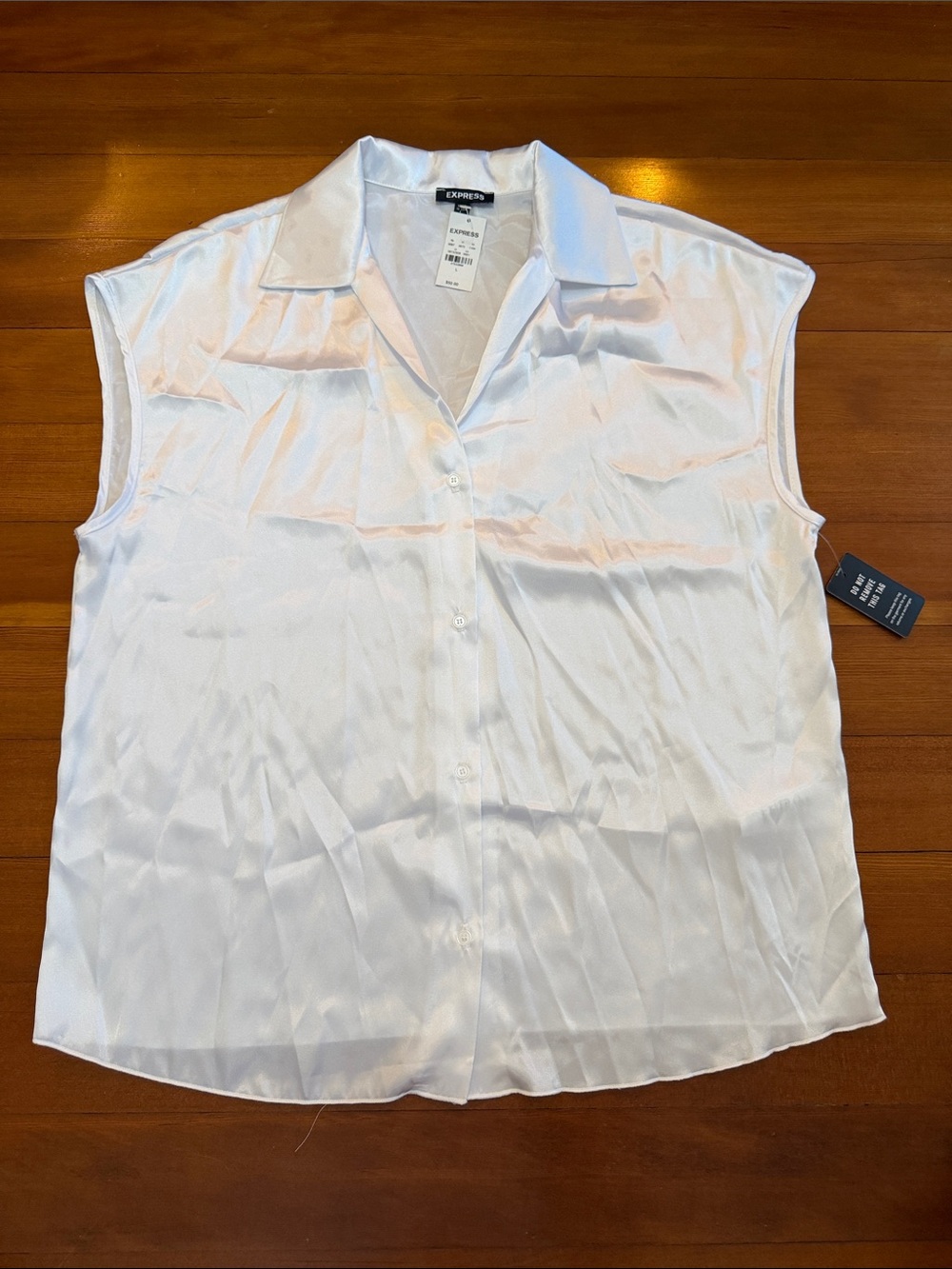 Express White Sleeveless Satin Button-Front Blouse